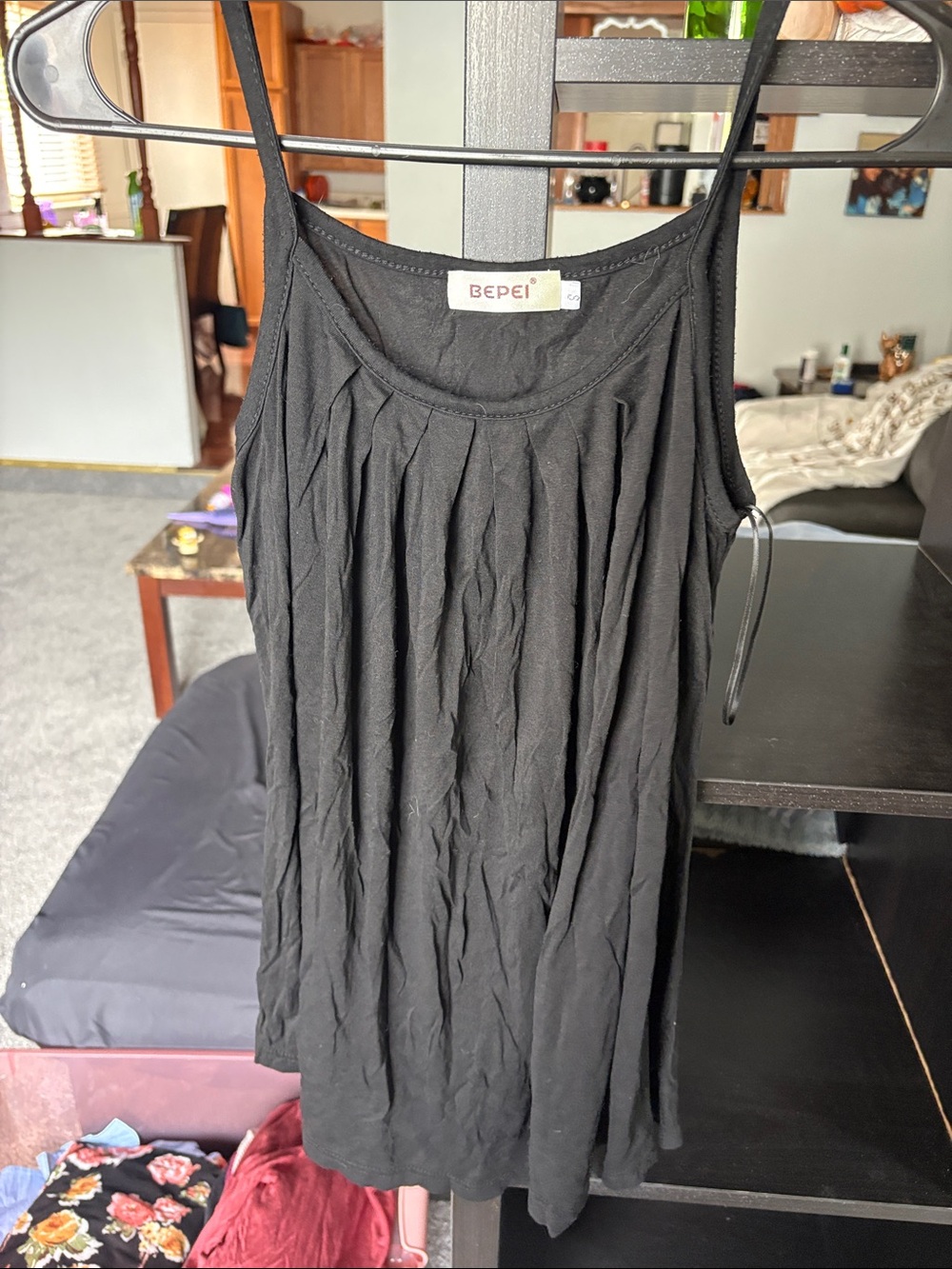 Black Pleated Sleeveless Tank Top